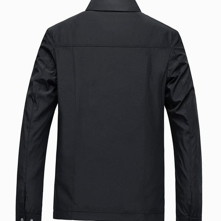 Men's Zip-Up Collared Jacket with Checked Lining Side Pockets