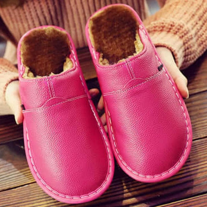 Unisex Fleece-Lined Faux Leather Slip-On Waterproof Slippers