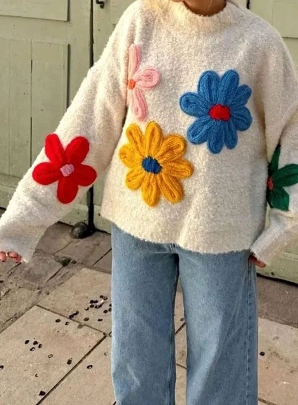 Women's 3D Floral Appliqué Oversized Knitted Jumper