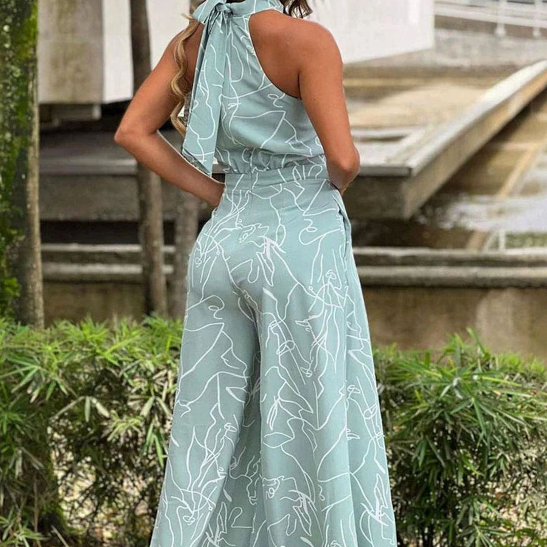 Women's Abstract Print Halterneck Wide-Leg Jumpsuit