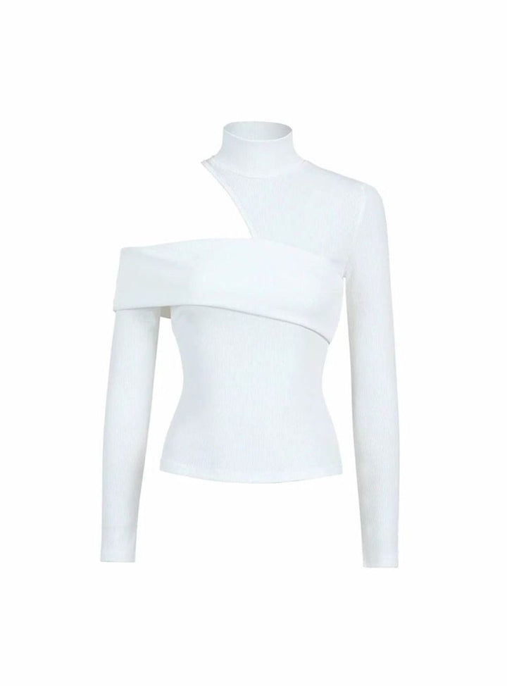 Women's Asymmetric Cut-Out Roll Neck Ribbed Knit Jumper
