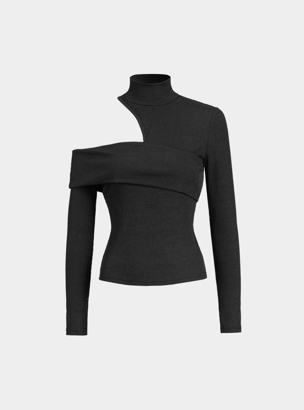 Women's Asymmetric Cut-Out Roll Neck Ribbed Knit Jumper