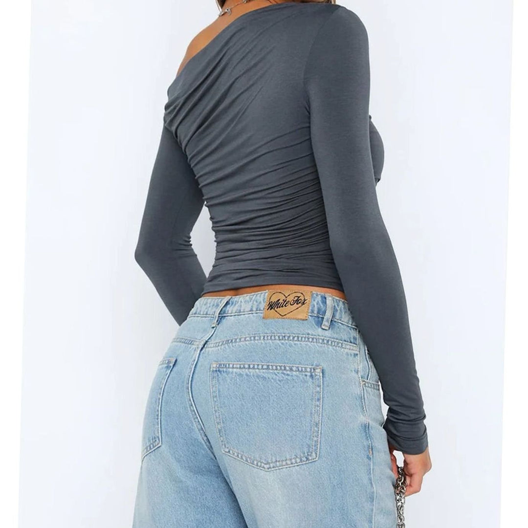 Women's Asymmetric One-Shoulder Ruched Long-Sleeve Crop Top