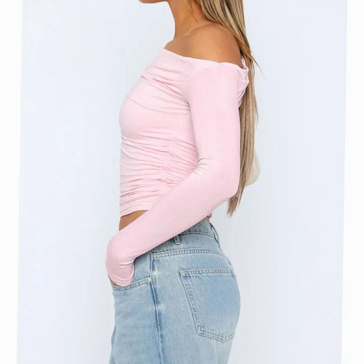 Women's Asymmetric One-Shoulder Ruched Long-Sleeve Crop Top