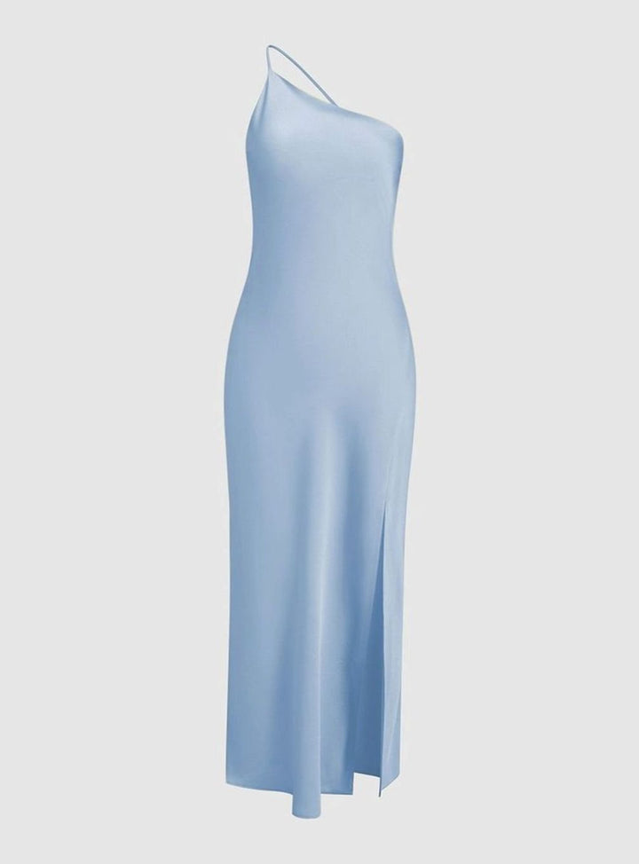 Women's Backless Satin Slip Midi Dress Open Back Side Slit