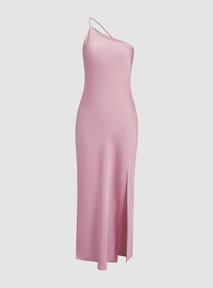 Women's Backless Satin Slip Midi Dress Open Back Side Slit