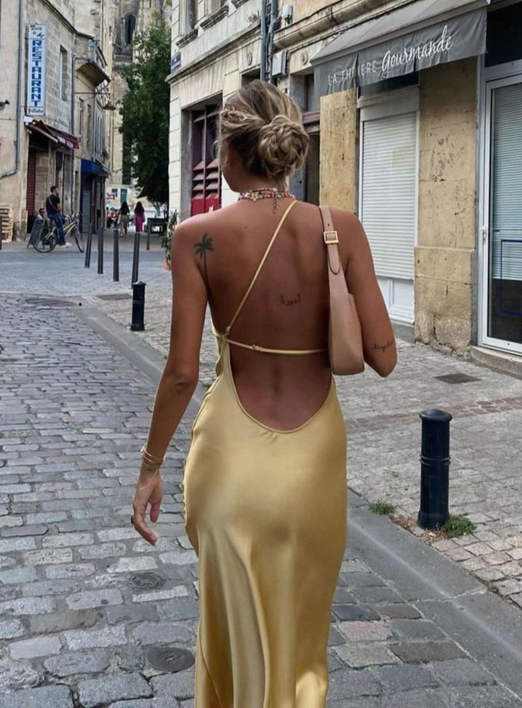 Women's Backless Satin Slip Open-Back Midi Party Dress