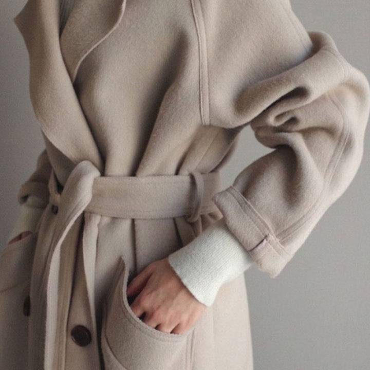 Women's Belted Long Wool-Blend Wrap Winter Coat