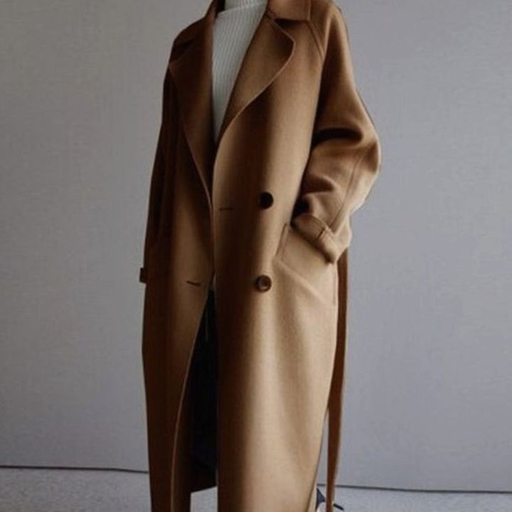 Women's Belted Long Wool-Blend Wrap Winter Coat - Brown