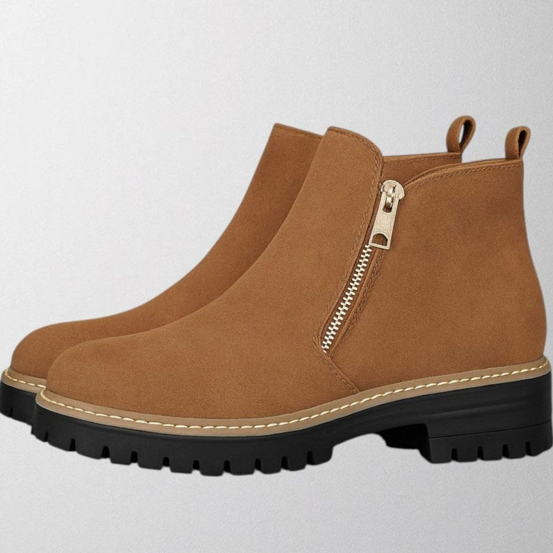 Women's Black Chelsea Boots Round-Toe Side-Zip Ankle Boots - Brown