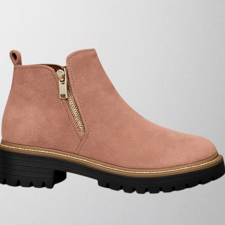 Women's Black Chelsea Boots Round-Toe Side-Zip Ankle Boots - Pink