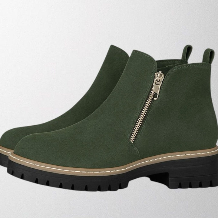 Women's Black Chelsea Boots Round-Toe Side-Zip Ankle Boots - Dark Green