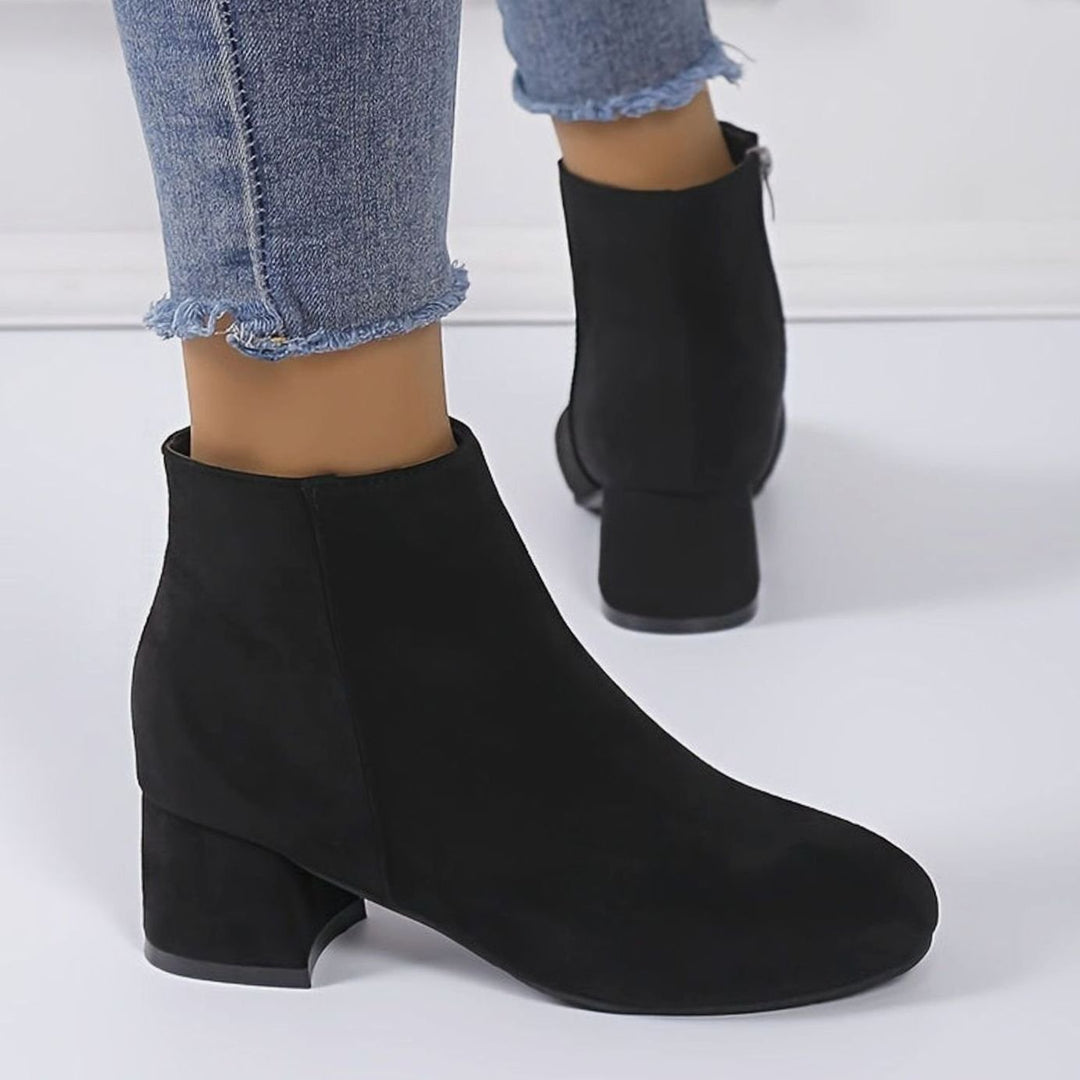 Women's Black Suede-Effect Block-Heel Chelsea Ankle Boots