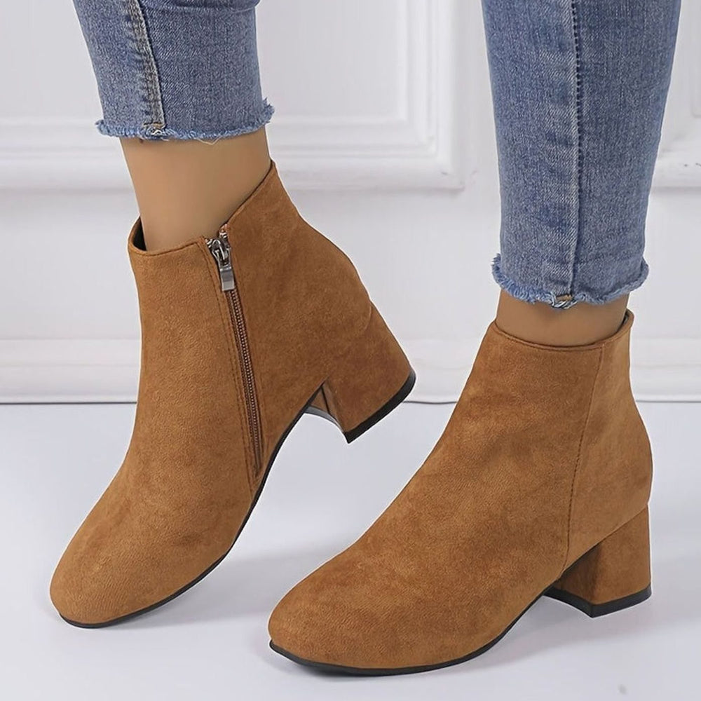 Women's Black Suede-Effect Block-Heel Chelsea Ankle Boots