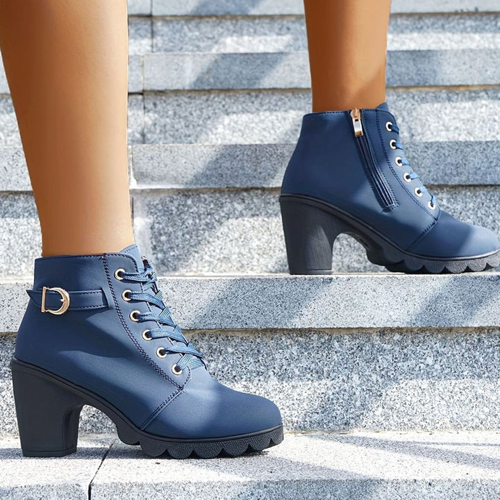 Women's Block Heel Lace-Up Side-Zip Ankle Boots
