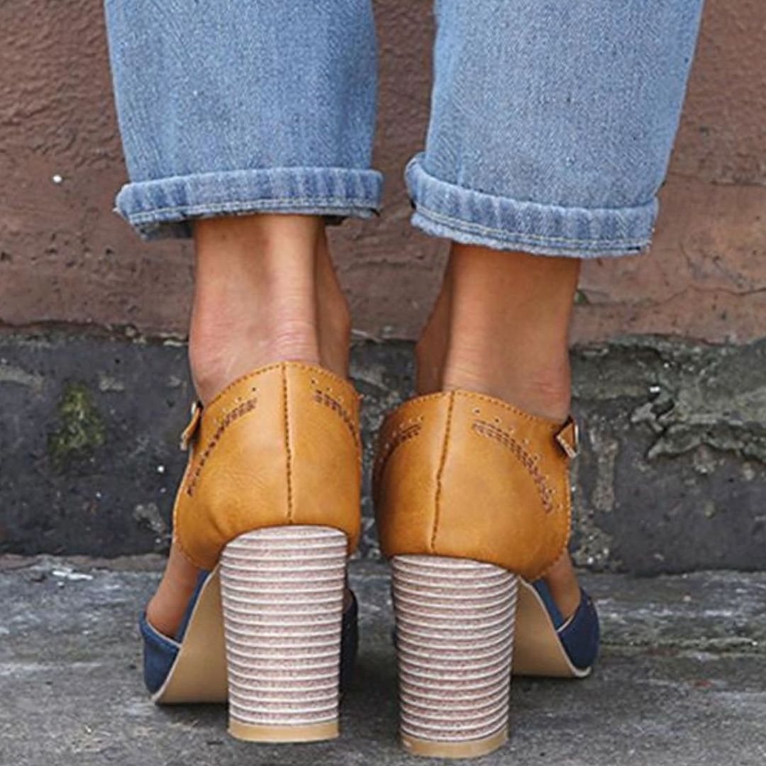 Women's Block-Heel T-Bar Strap Heeled Pumps