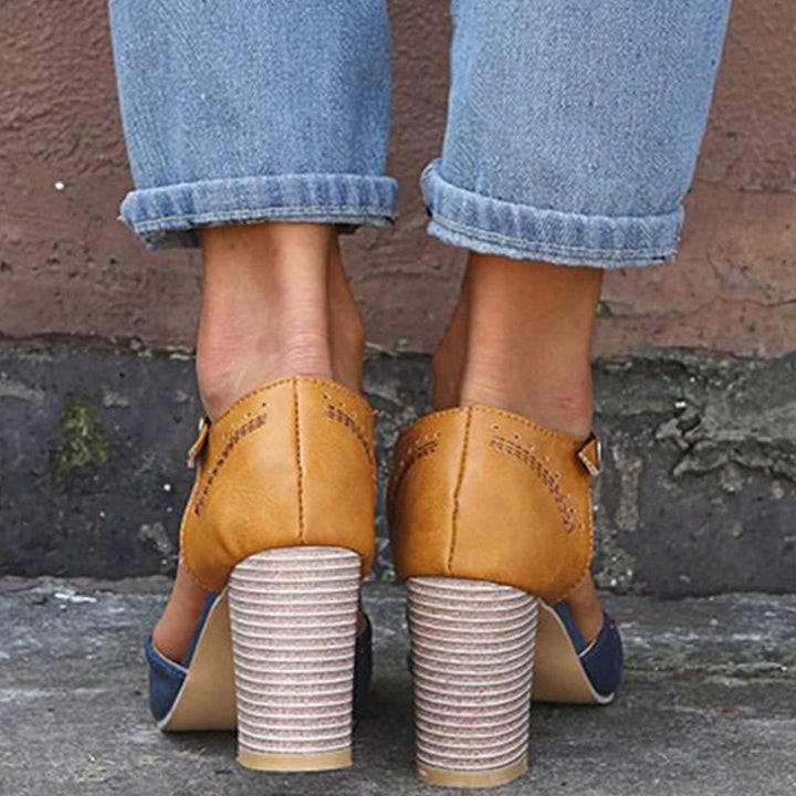 Women's Block-Heel T-Bar Strap Heeled Pumps