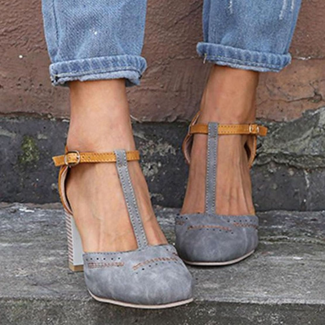 Women's Block-Heel T-Bar Strap Heeled Pumps