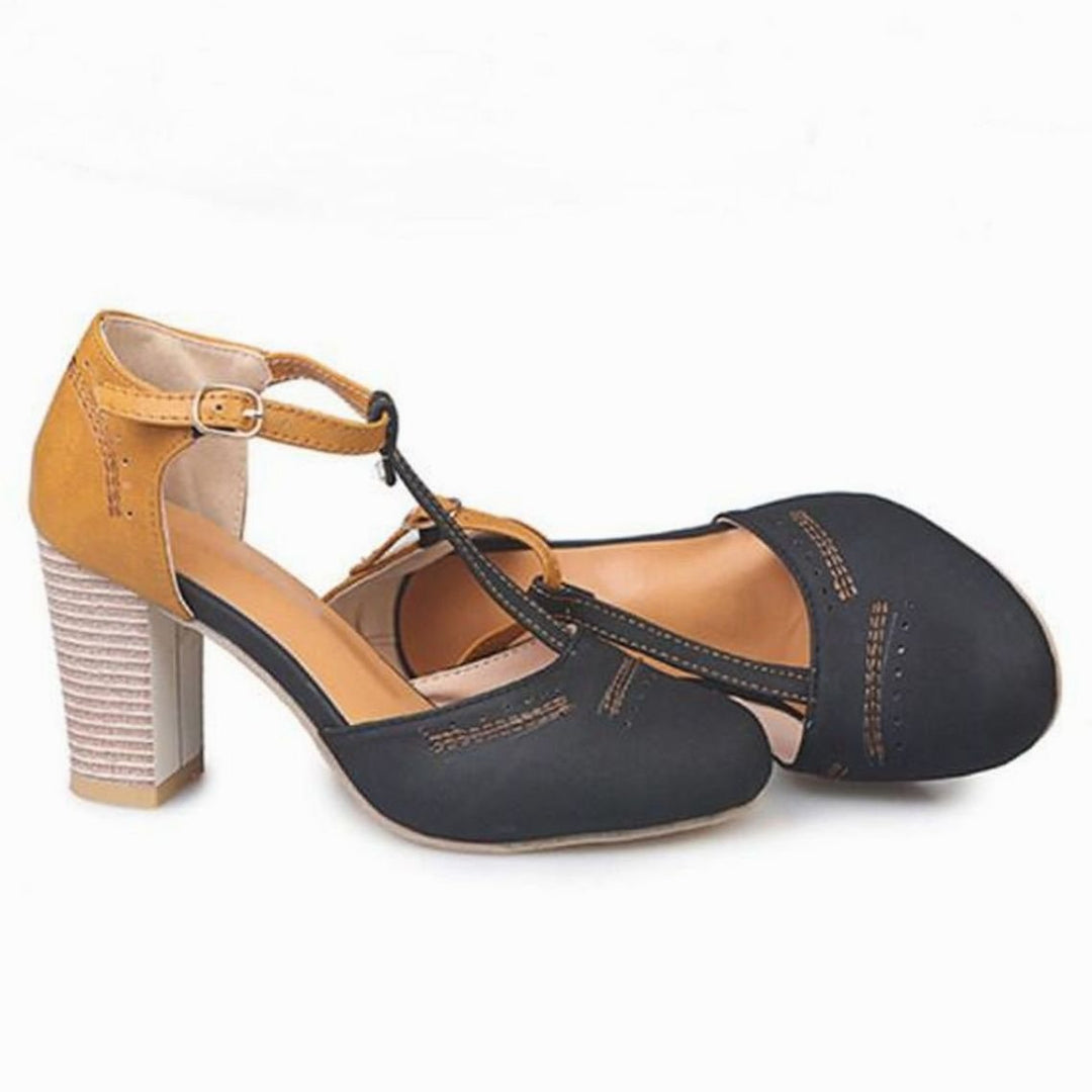 Women's Block-Heel T-Bar Strap Heeled Pumps