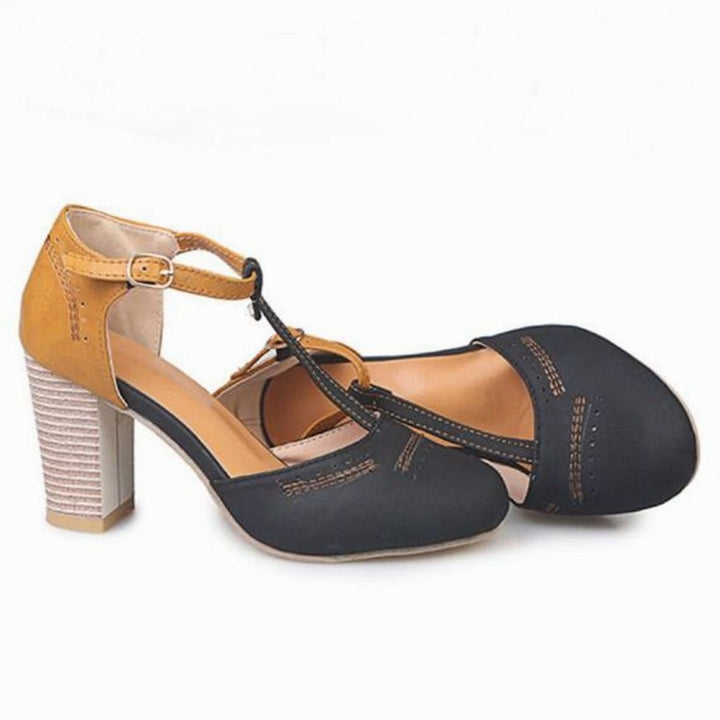 Women's Block-Heel T-Bar Strap Heeled Pumps
