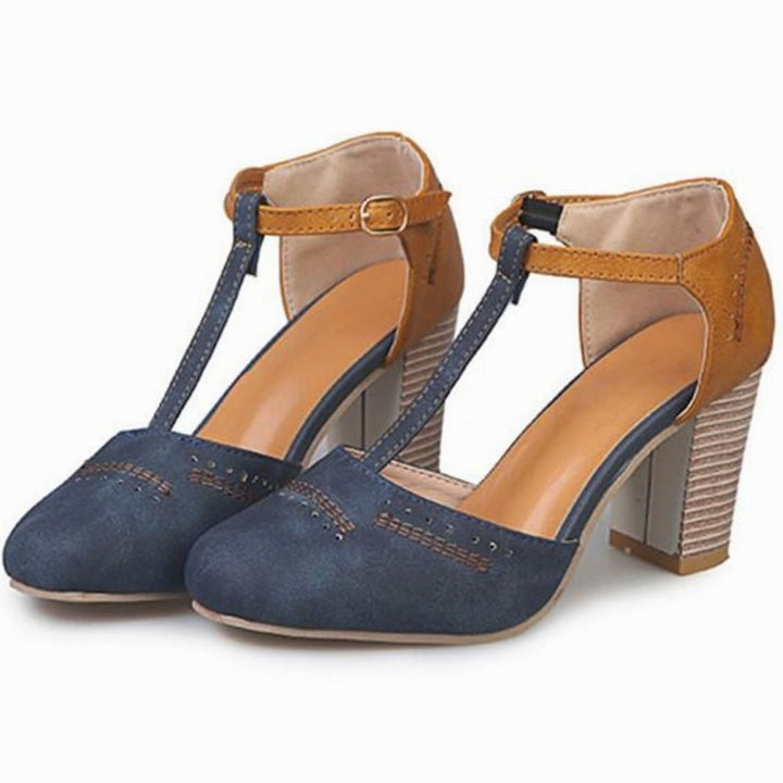 Women's Block-Heel T-Bar Strap Heeled Pumps