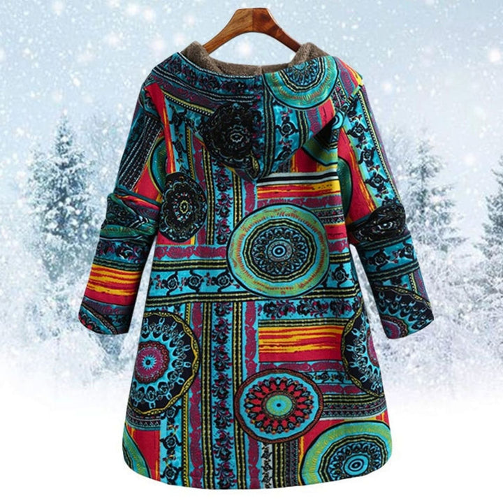Women's Boho Fleece-Lined Hooded Printed Winter Coat