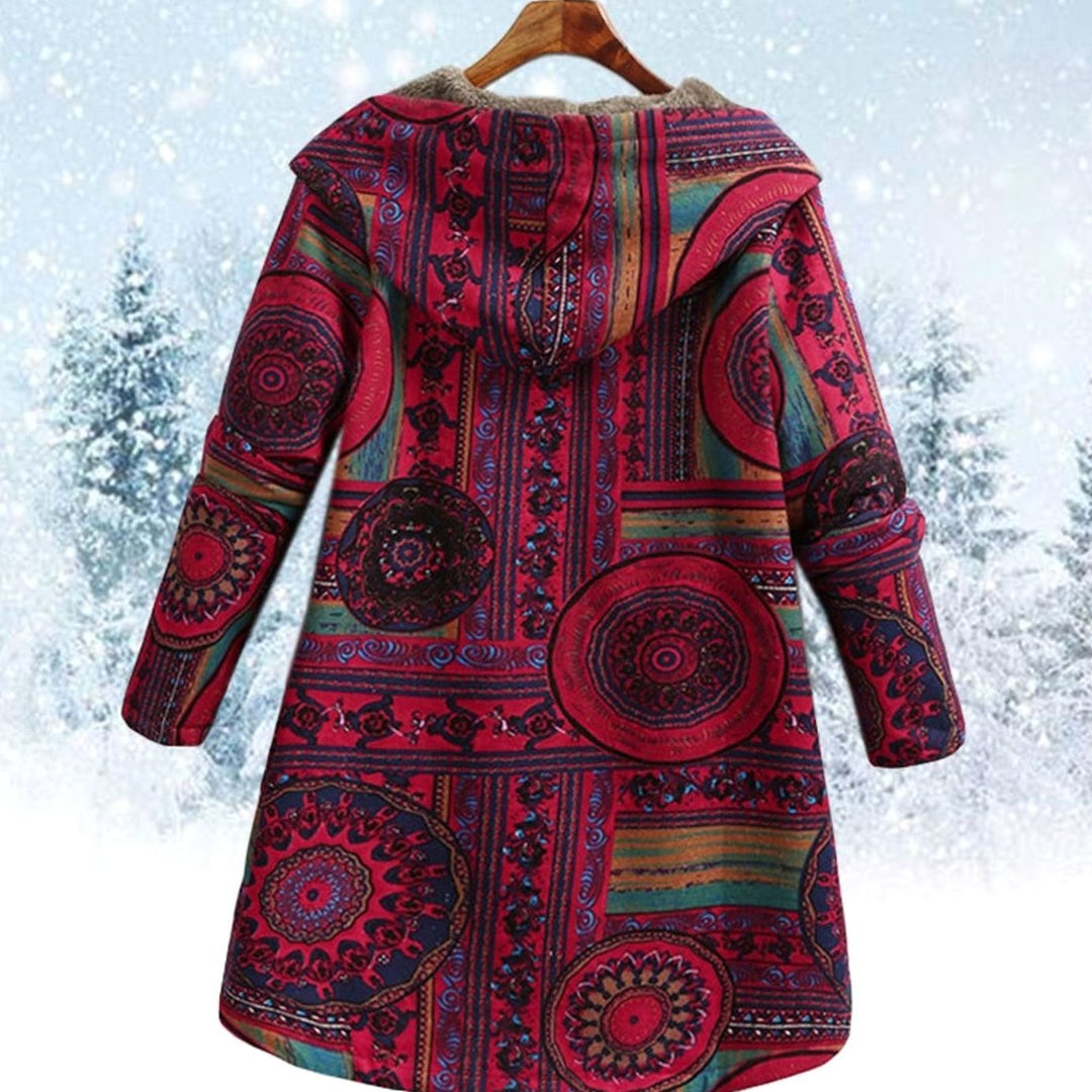 Women's Boho Fleece-Lined Hooded Printed Winter Coat
