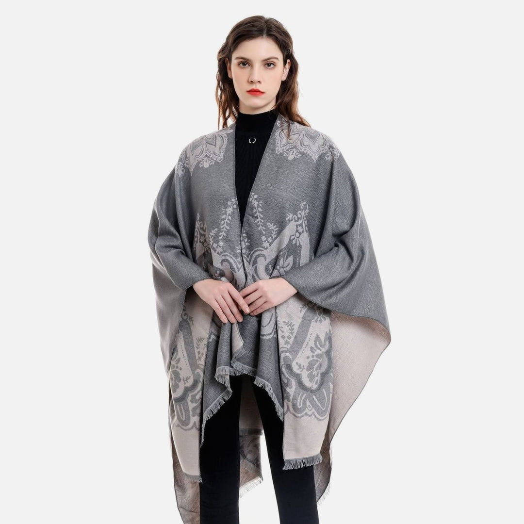 Women's Boho Fringe-Trim Open-Front Kimono Poncho Cape