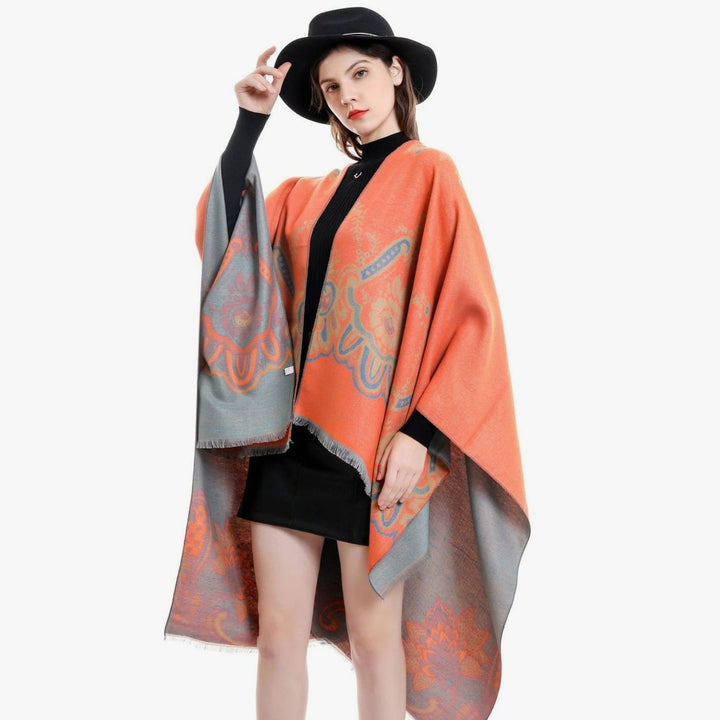 Women's Boho Fringe-Trim Open-Front Kimono Poncho Cape
