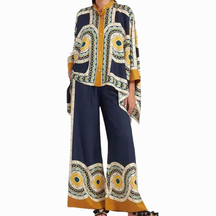 Women's Boho Kimono-Sleeve Top Wide-Leg Trouser Two-Piece Set