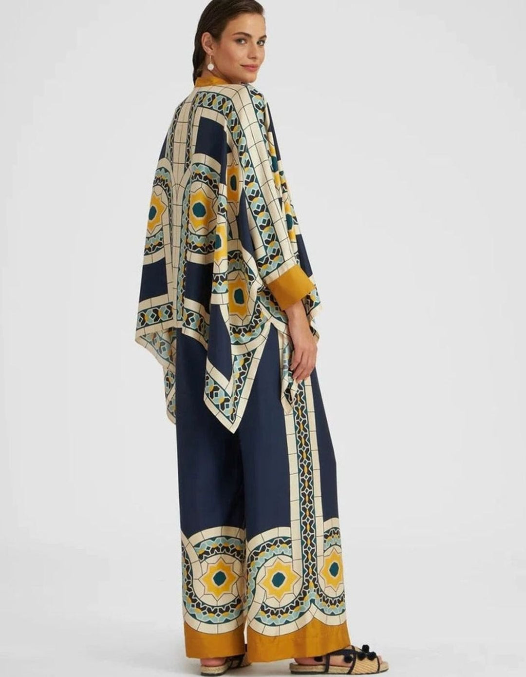 Women's Boho Kimono-Sleeve Top Wide-Leg Trouser Two-Piece Set