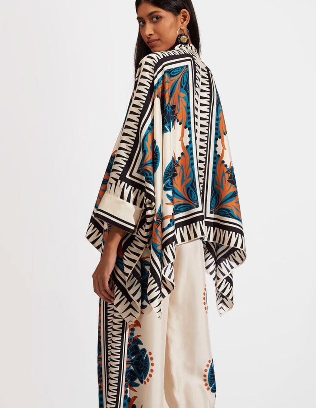 Women's Boho Kimono-Sleeve Top Wide-Leg Trouser Two-Piece Set