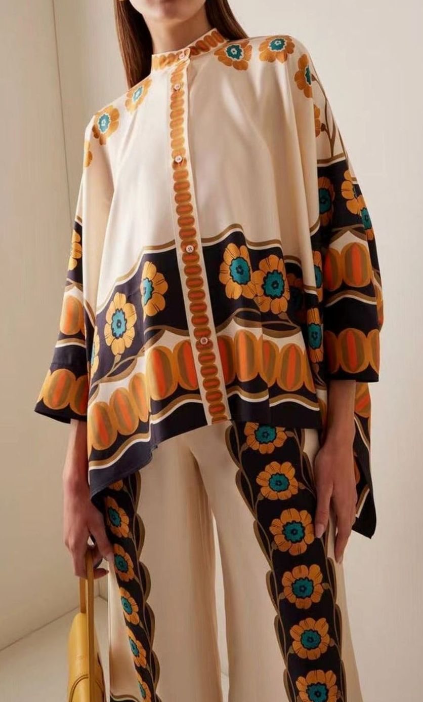 Women's Boho Kimono-Sleeve Top Wide-Leg Trouser Two-Piece Set - Yellow