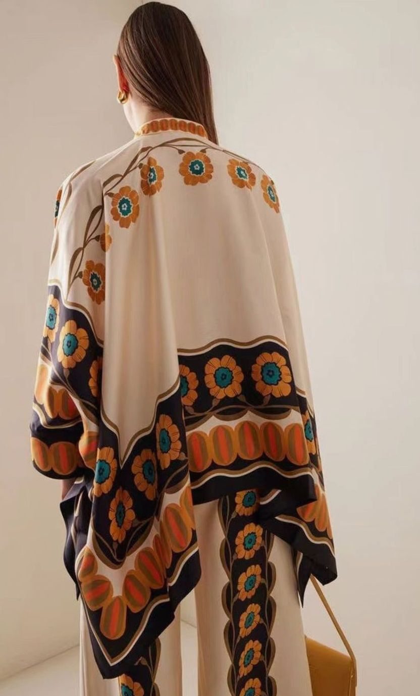 Women's Boho Kimono-Sleeve Top Wide-Leg Trouser Two-Piece Set