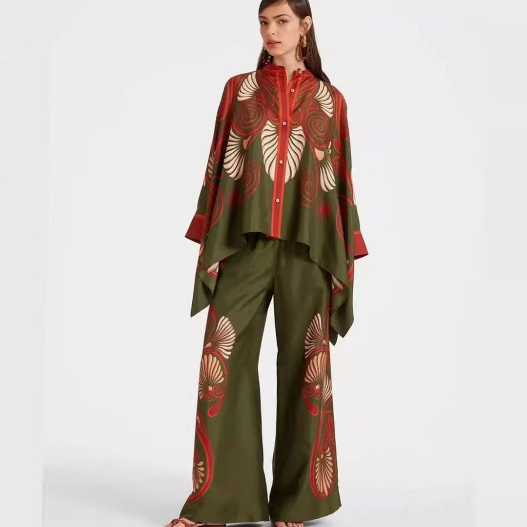 Women's Boho Kimono-Sleeve Top Wide-Leg Trouser Two-Piece Set