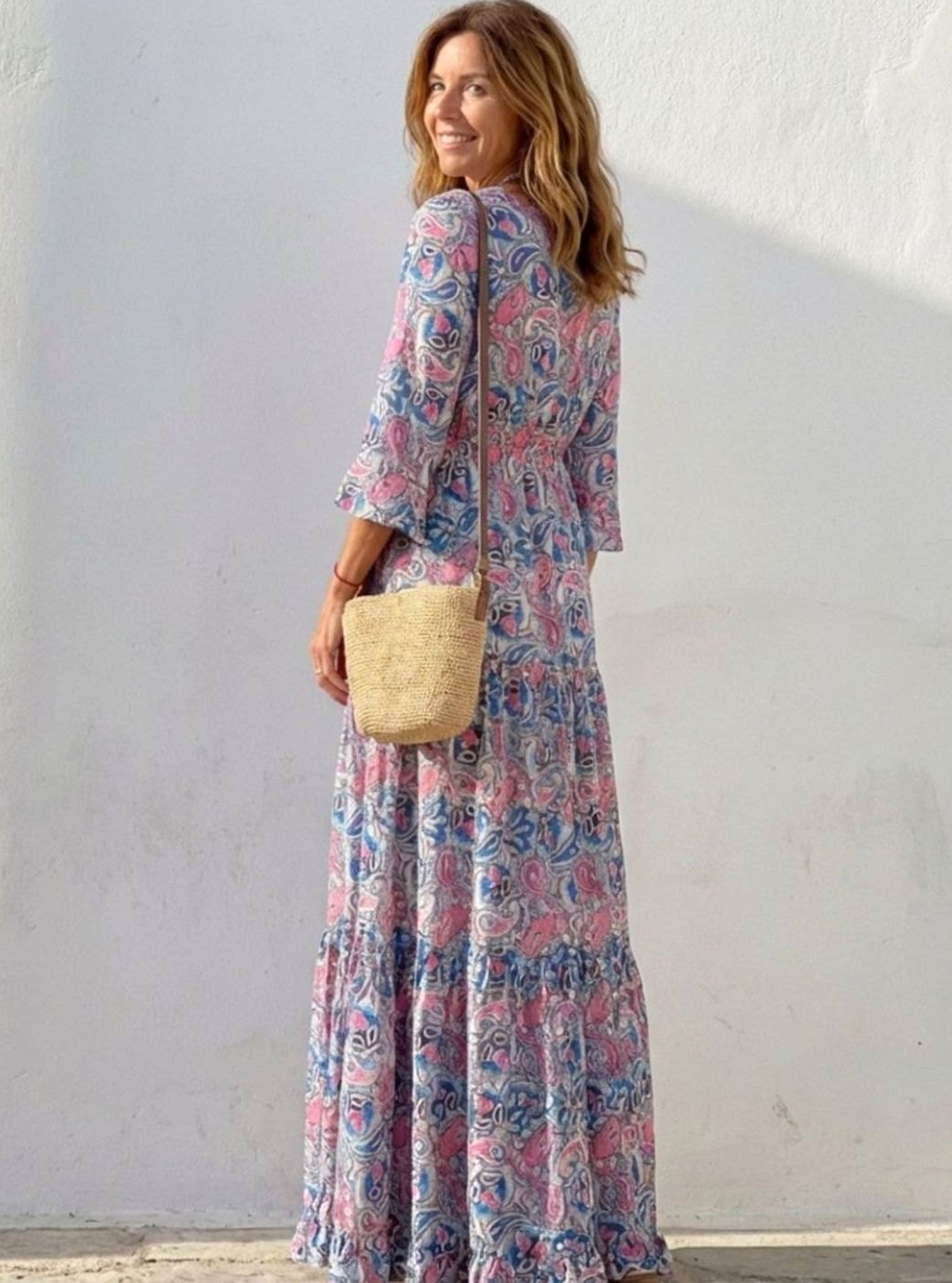 Women's Boho Paisley V-Neck Tiered Maxi Dress