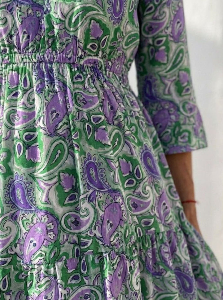 Women's Boho Paisley V-Neck Tiered Maxi Dress