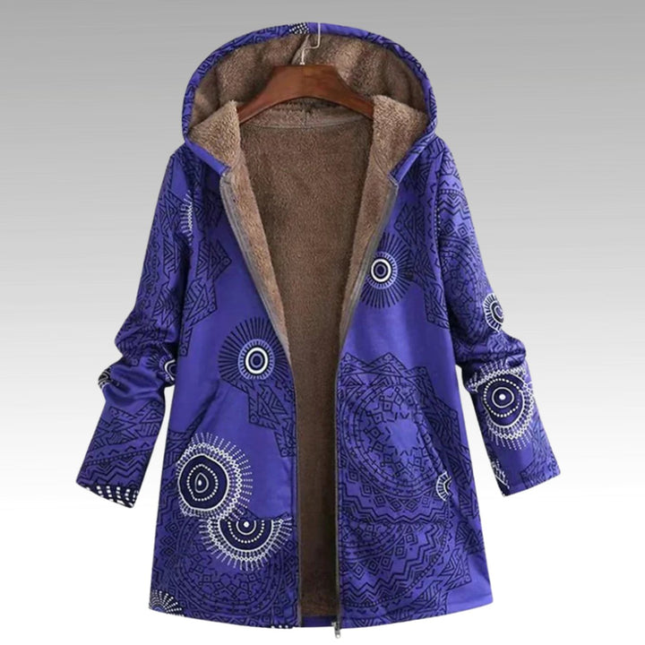 Women's Boho Print Sherpa-Lined Hooded Winter Coat - Purple