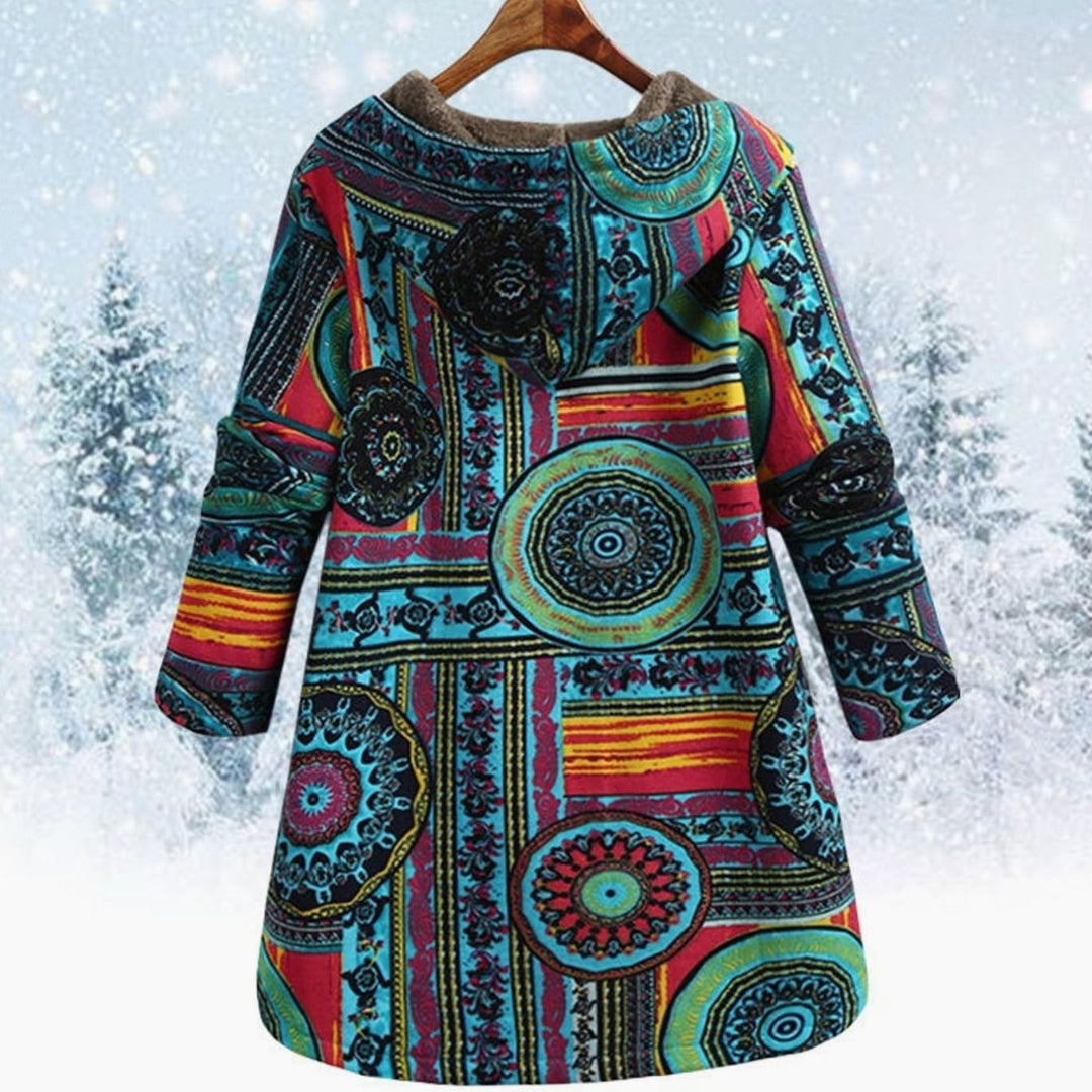 Women's Boho Printed Fleece-Lined Hooded Winter Coat