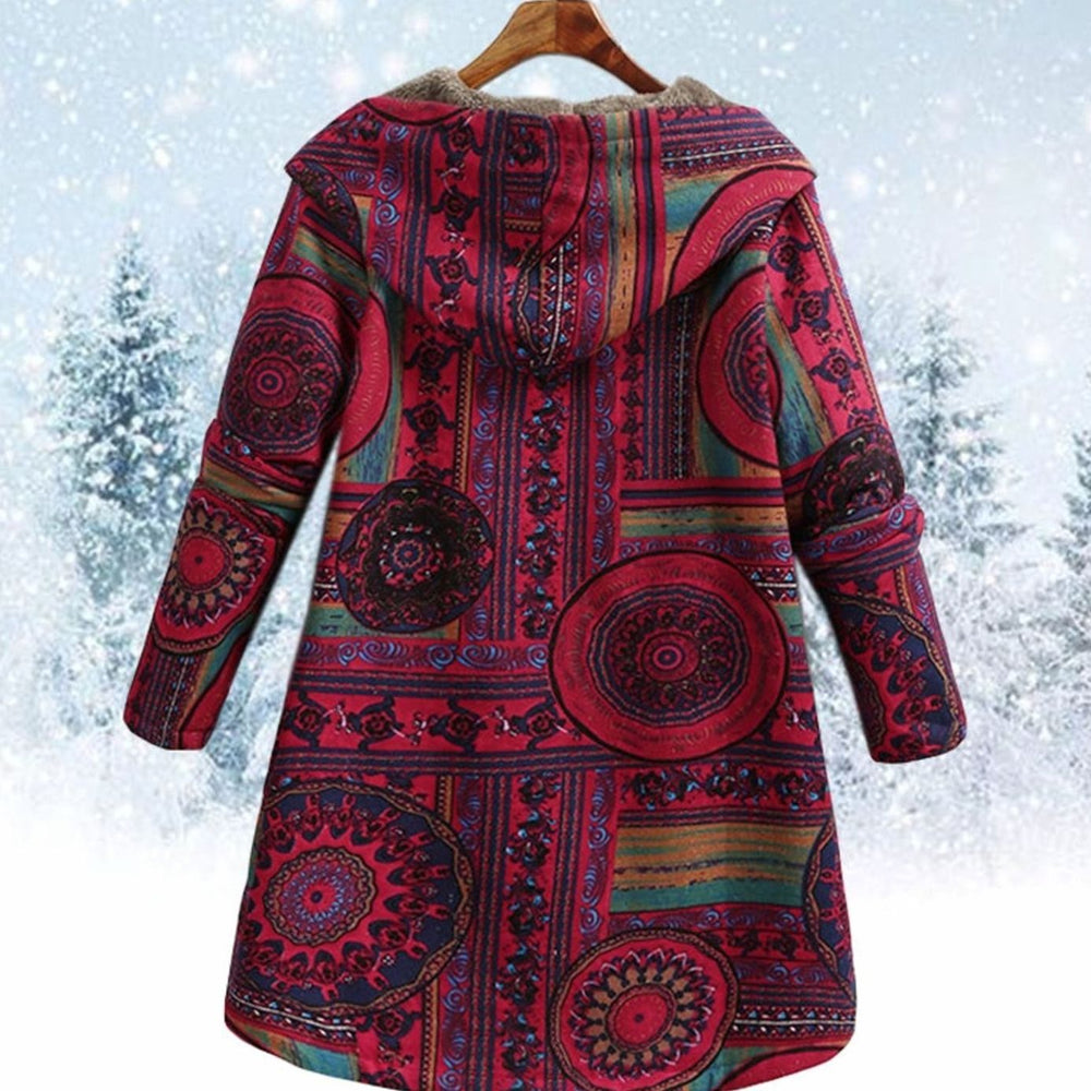 Women's Boho Printed Fleece-Lined Hooded Winter Coat