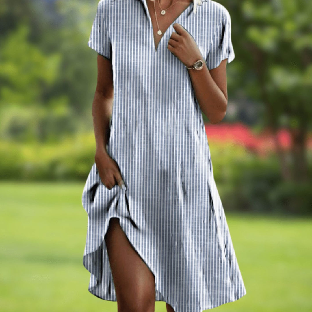 Women's Boho V-Neck Short-Sleeve Printed Midi Dress - White