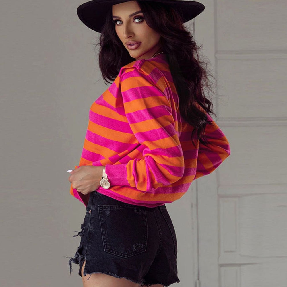 Women's Bold Striped Relaxed-Fit Crew-Neck Knit Jumper