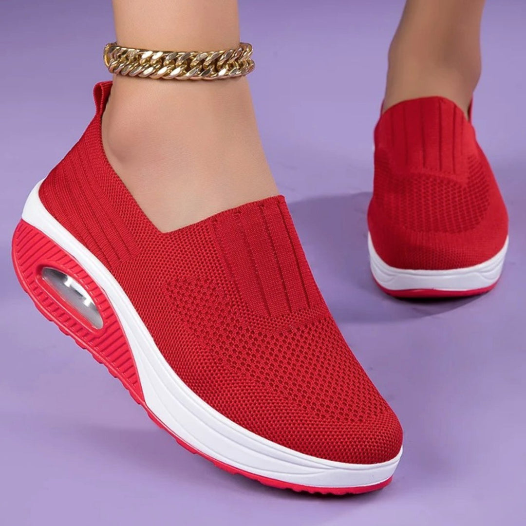 Women's Breathable Knit Slip-On Air-Cushion Trainers - Red