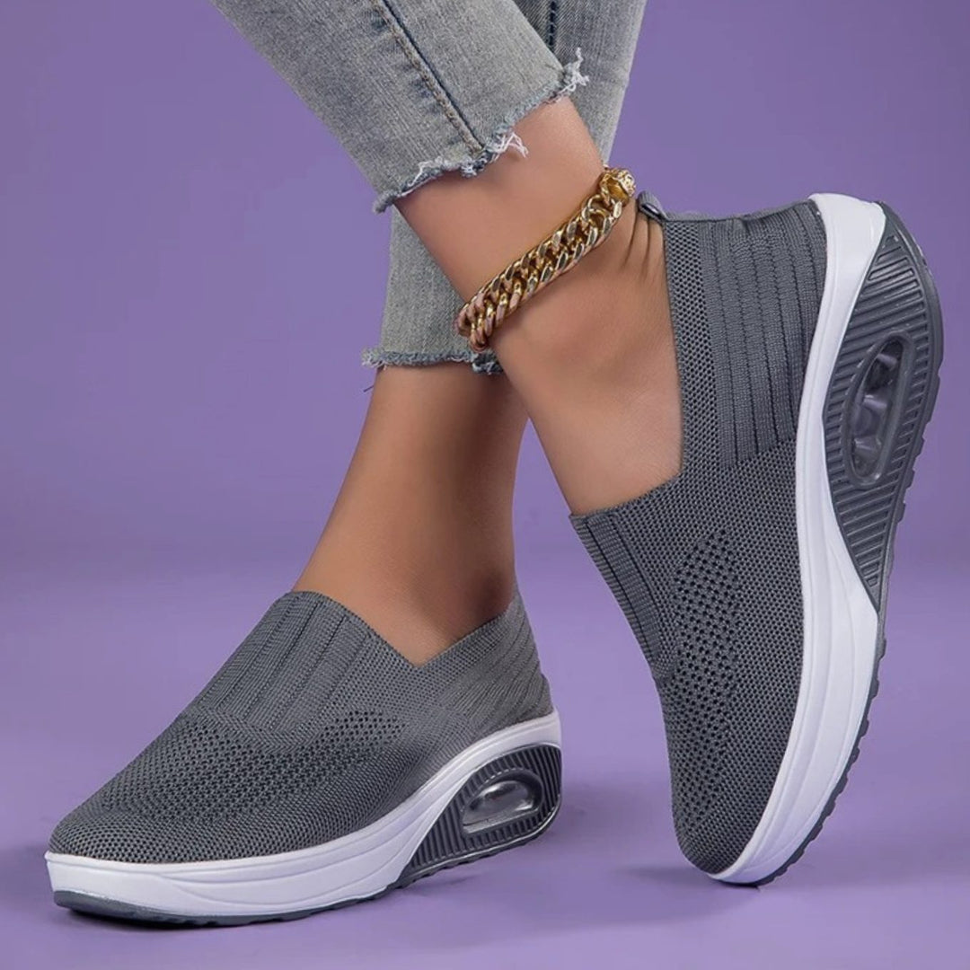 Women's Breathable Knit Slip-On Air-Cushion Trainers - Grey