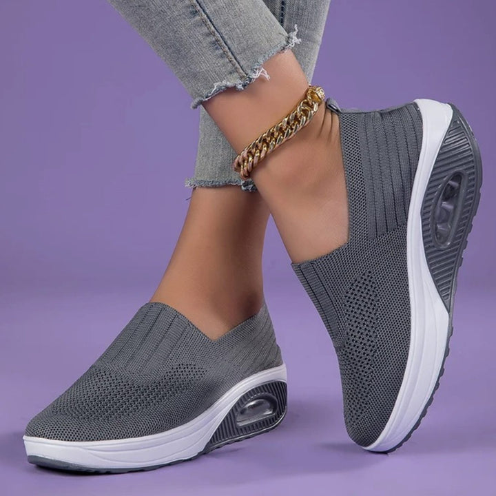 Women's Breathable Knit Slip-On Air-Cushion Trainers - Grey