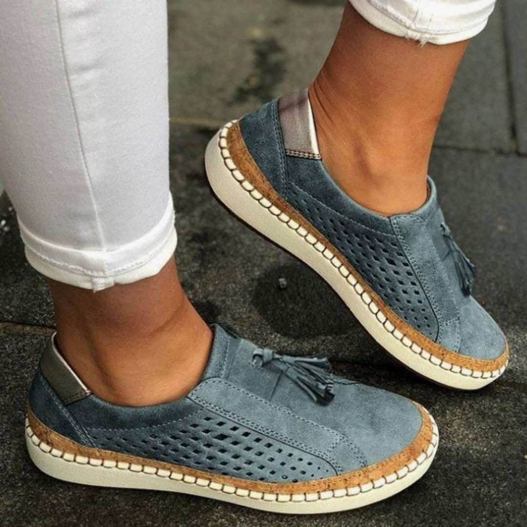 Women's Breathable Slip-On Orthopedic Tassel Flatform Trainers - Blue