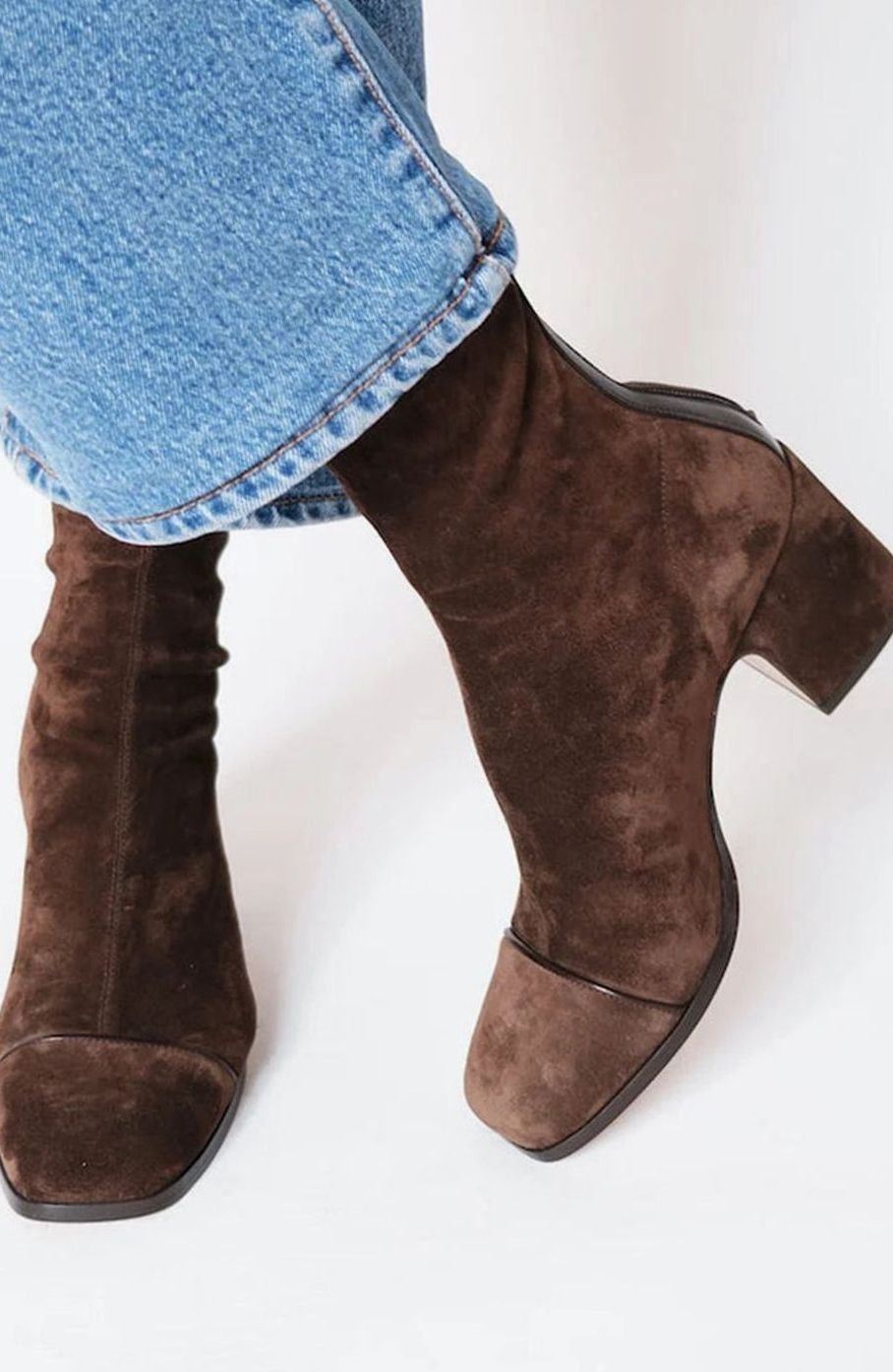 Women's Brown Suede Square-Toe Block Heel Ankle Boots - Brown