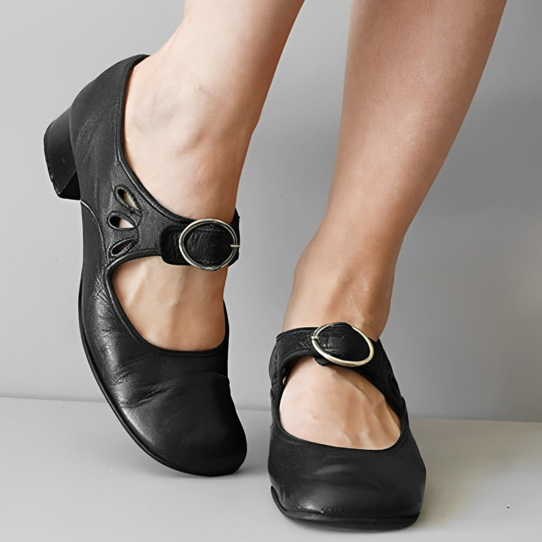 Women's Buckle Strap Flat Mary Jane Shoes - Black