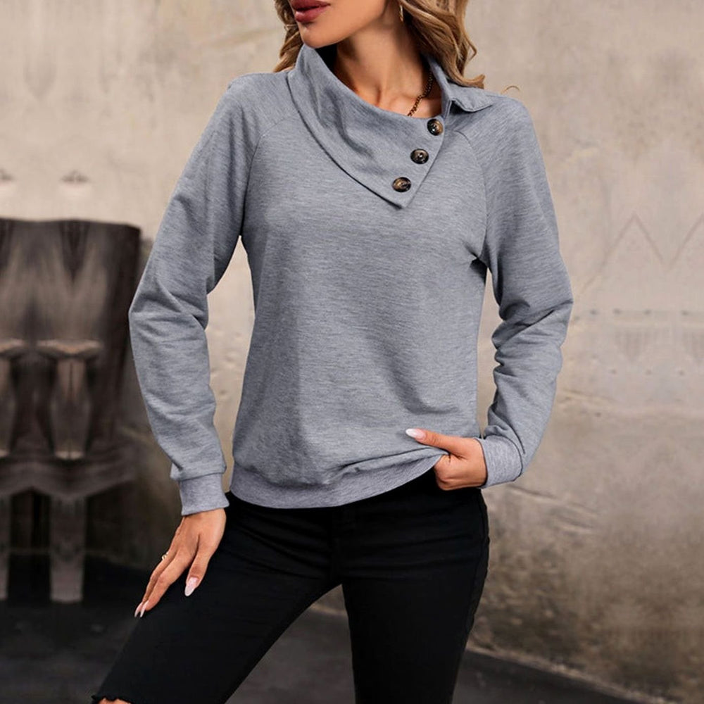 Women's Button-Neck Long-Sleeve Casual Pullover Sweatshirt