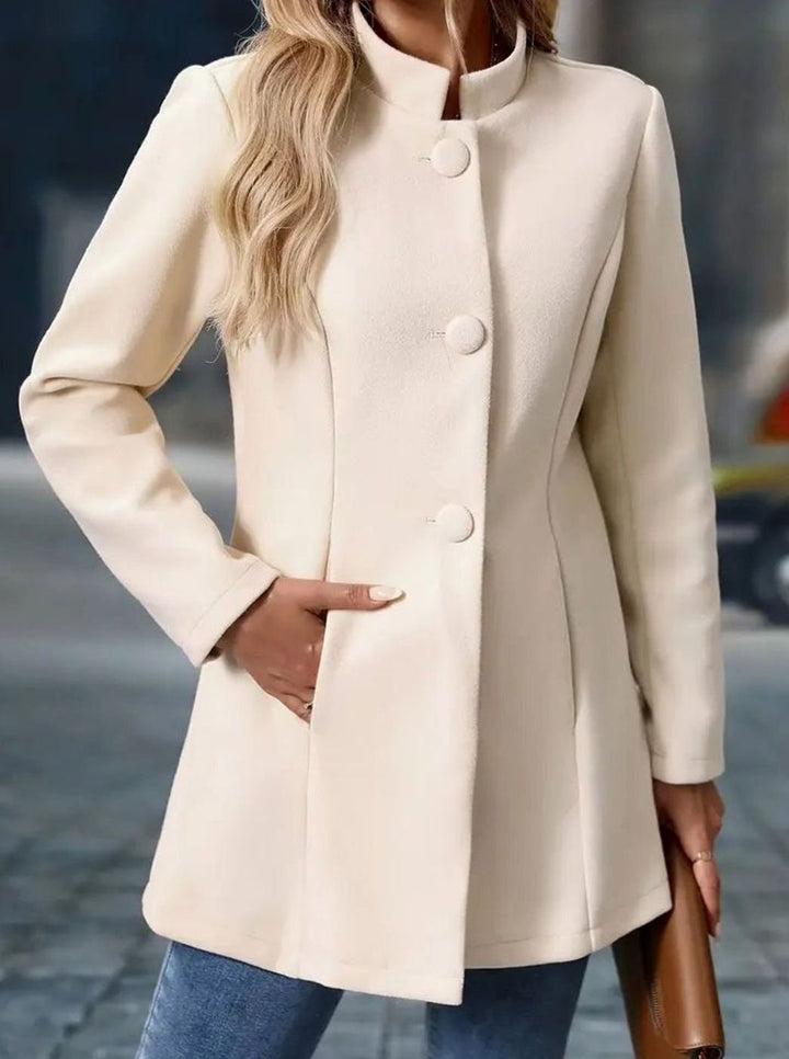 Women's Camel Collarless Button-Front Tailored Blazer Coat
